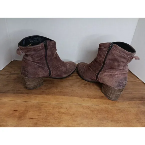 Taos Western Suede Leather Ankle Boot Womens 40 US 6 6.5 Brown Heeled Side Zip - Picture 5 of 8